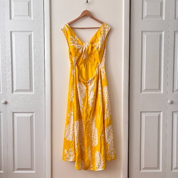 Anthropologie Maeve Pineapple Print Linen Blend Midi Dress - Picture 6 of 8